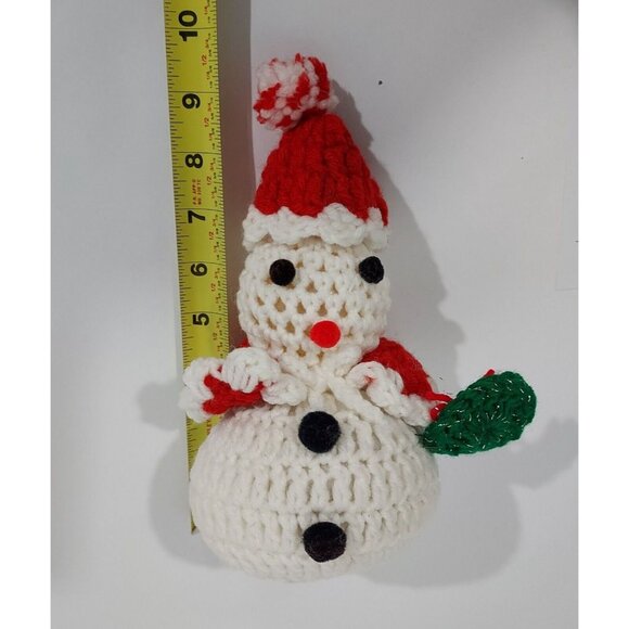 Christmas Handmade Crochet Snowman Snowlady Decoration Red White Vintage - Picture 9 of 13